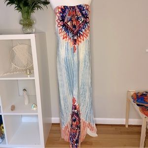 EUC Strapless Pink Owl Maxi Dress in Size Small